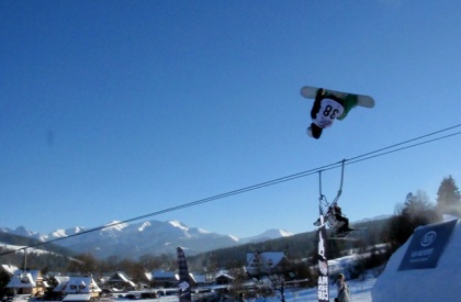Gaz competing, mid rodeo flip in Witow Snow Park, Zakopane
